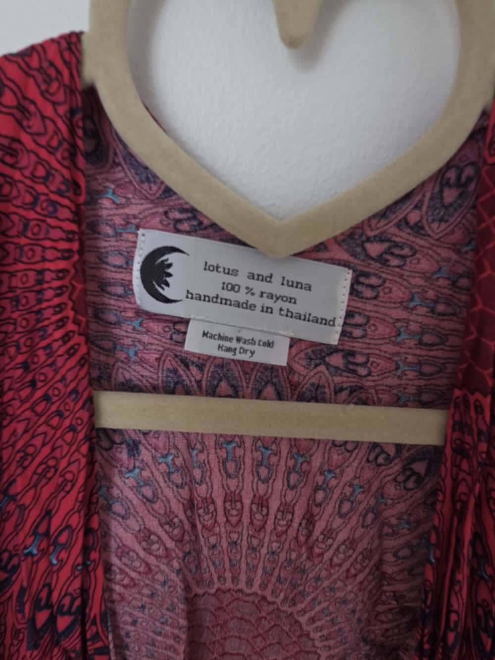 *LOTUS & LUNA* Boho Red and Teal Open-Front Kimono - Picture 7 of 7